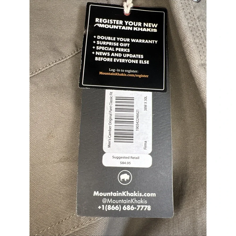 Mountain Khakis Camber Original Pants 38x30 NWT Classic Fit Stretch Brown Canvas